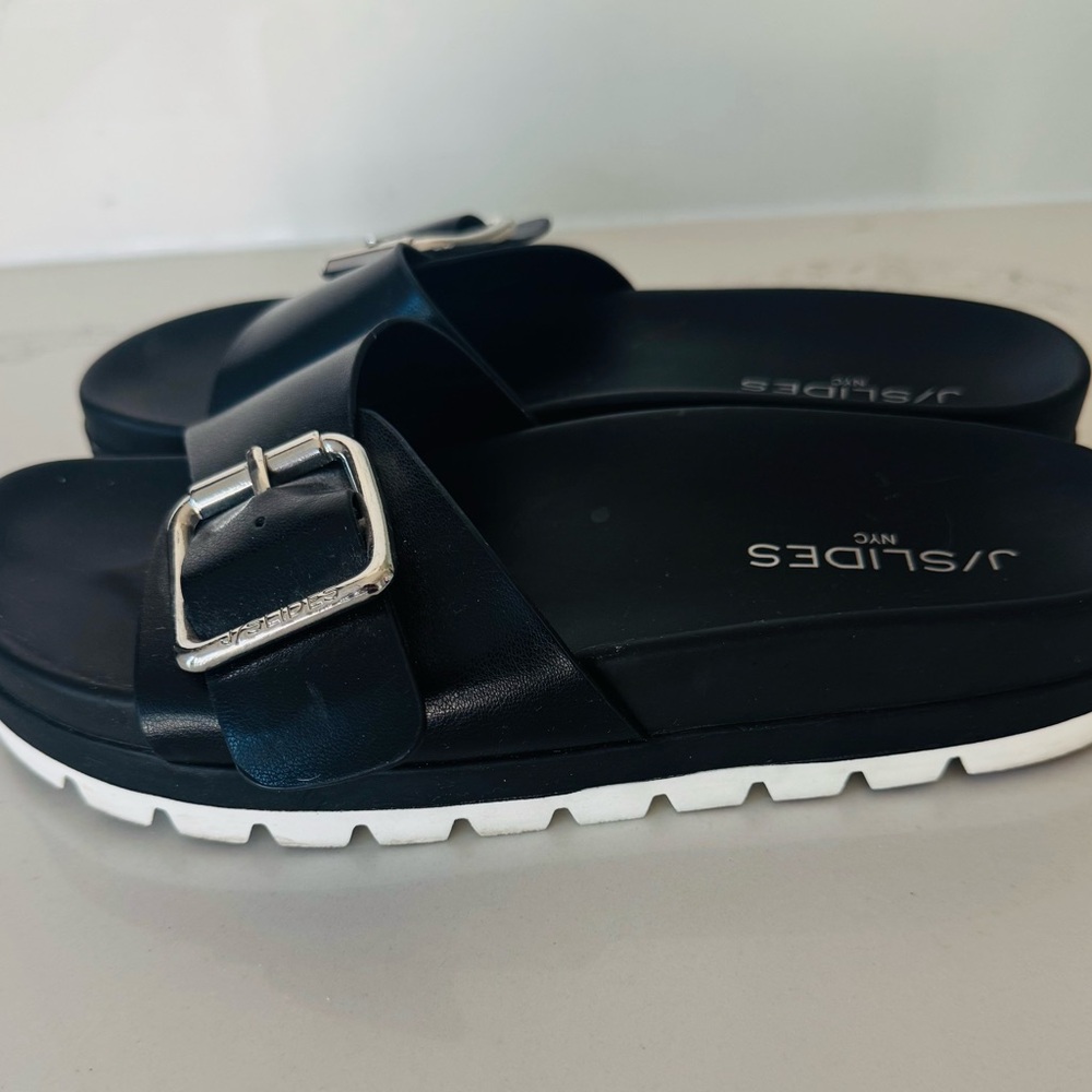 J Slides Navy and White Buckle Sandals - Like new